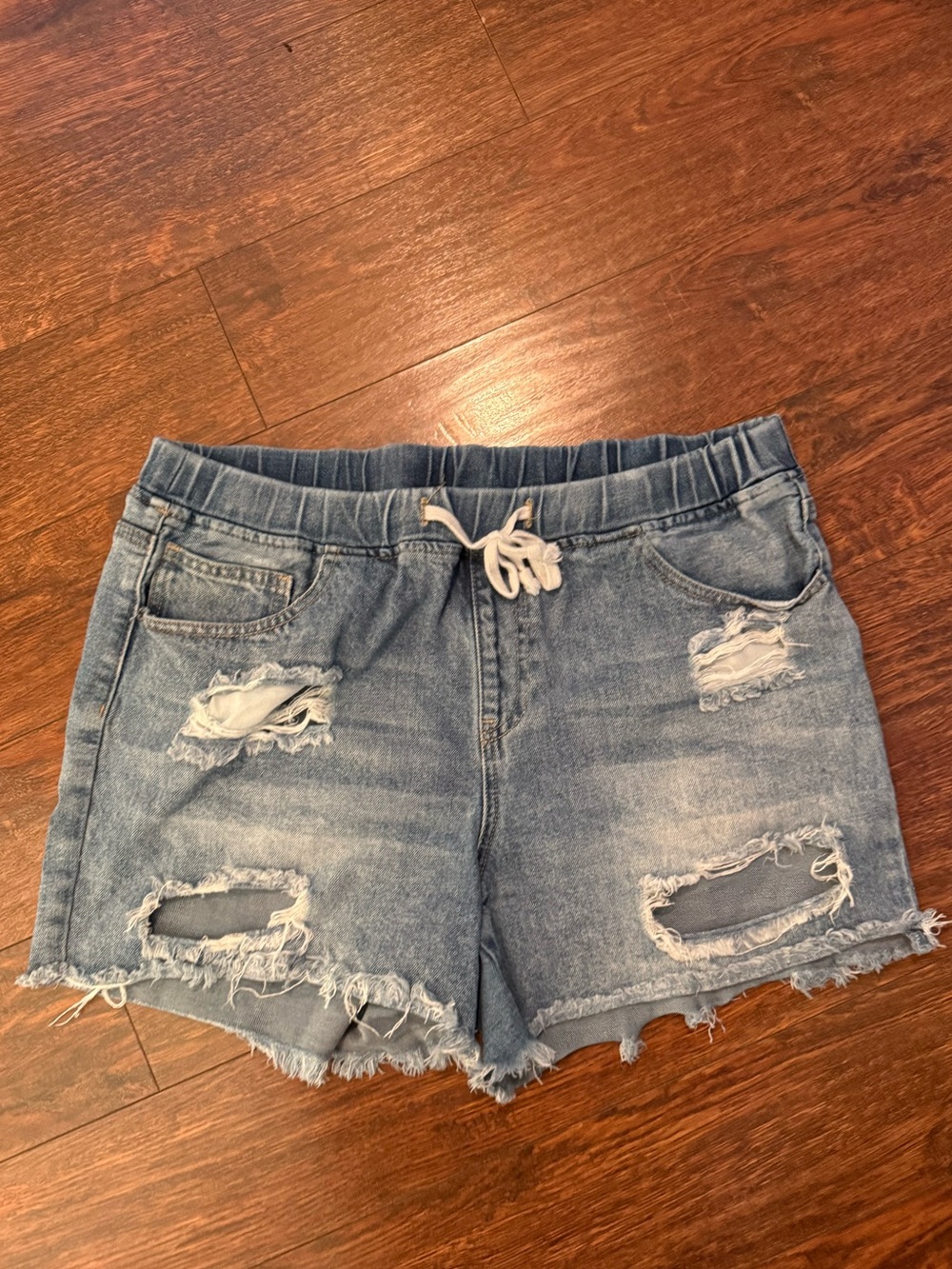 YMI Light Blue Distressed Denim Drawstring Shorts